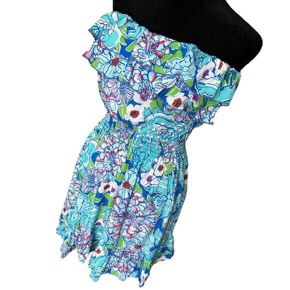 Lilly Pulitzer Dress Quincy Worth Blue May Flowers Strapless Beach Vacation S - Picture 6 of 14
